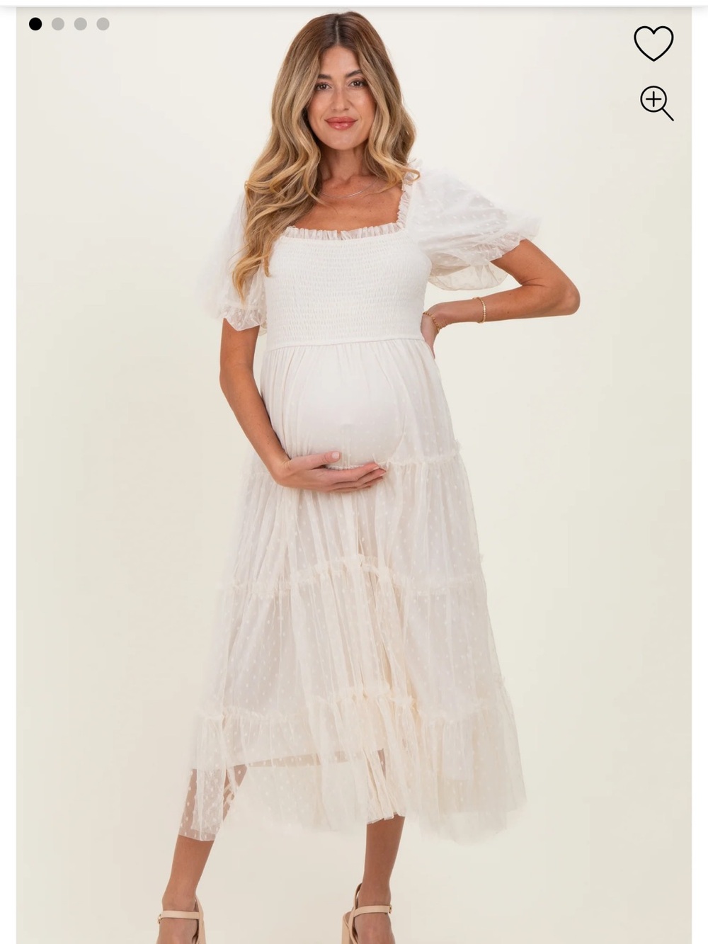 Pinkblush Ivory Swiss Dot Maternity Midi Dress